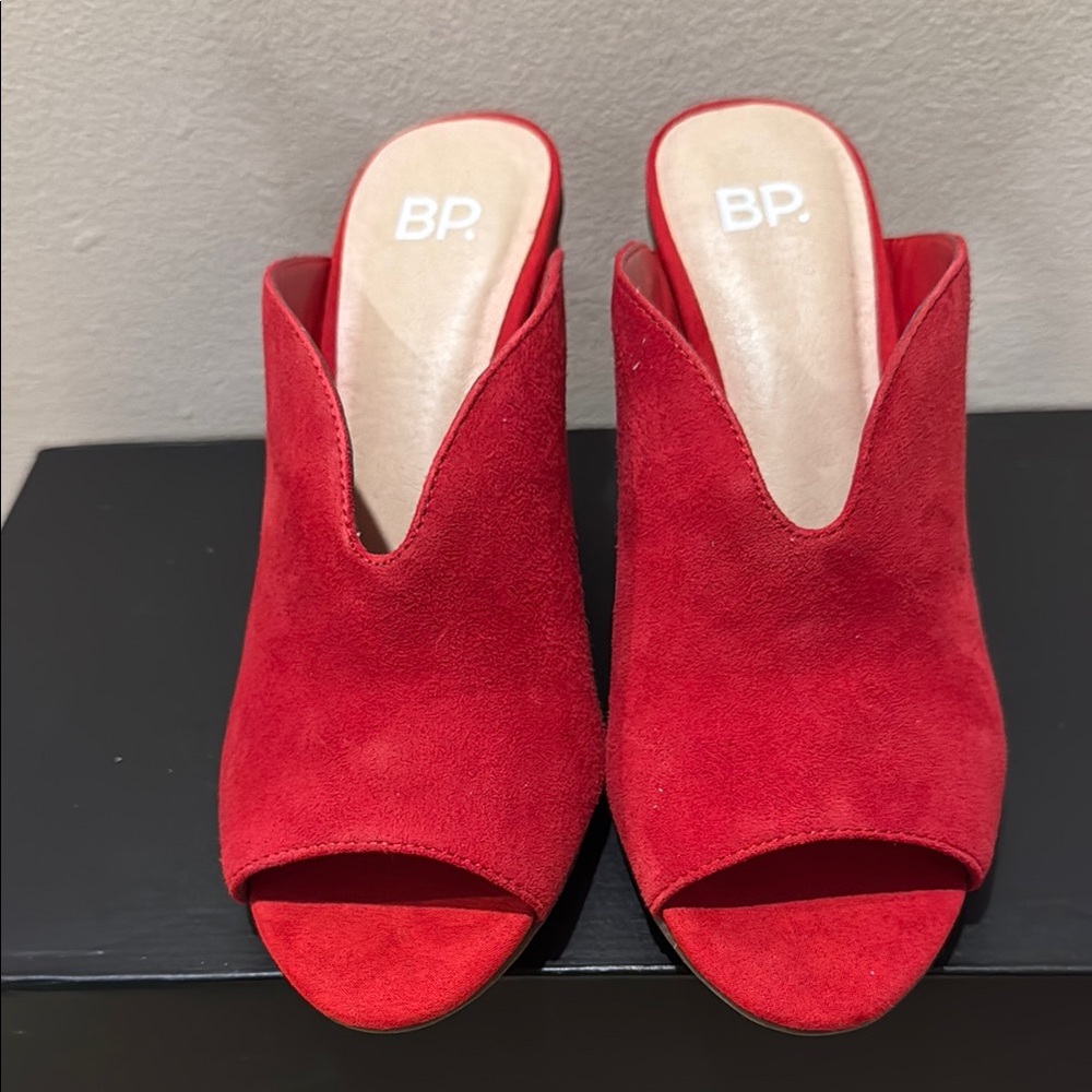 bp Red Suede Mules with Block Heel NWOT